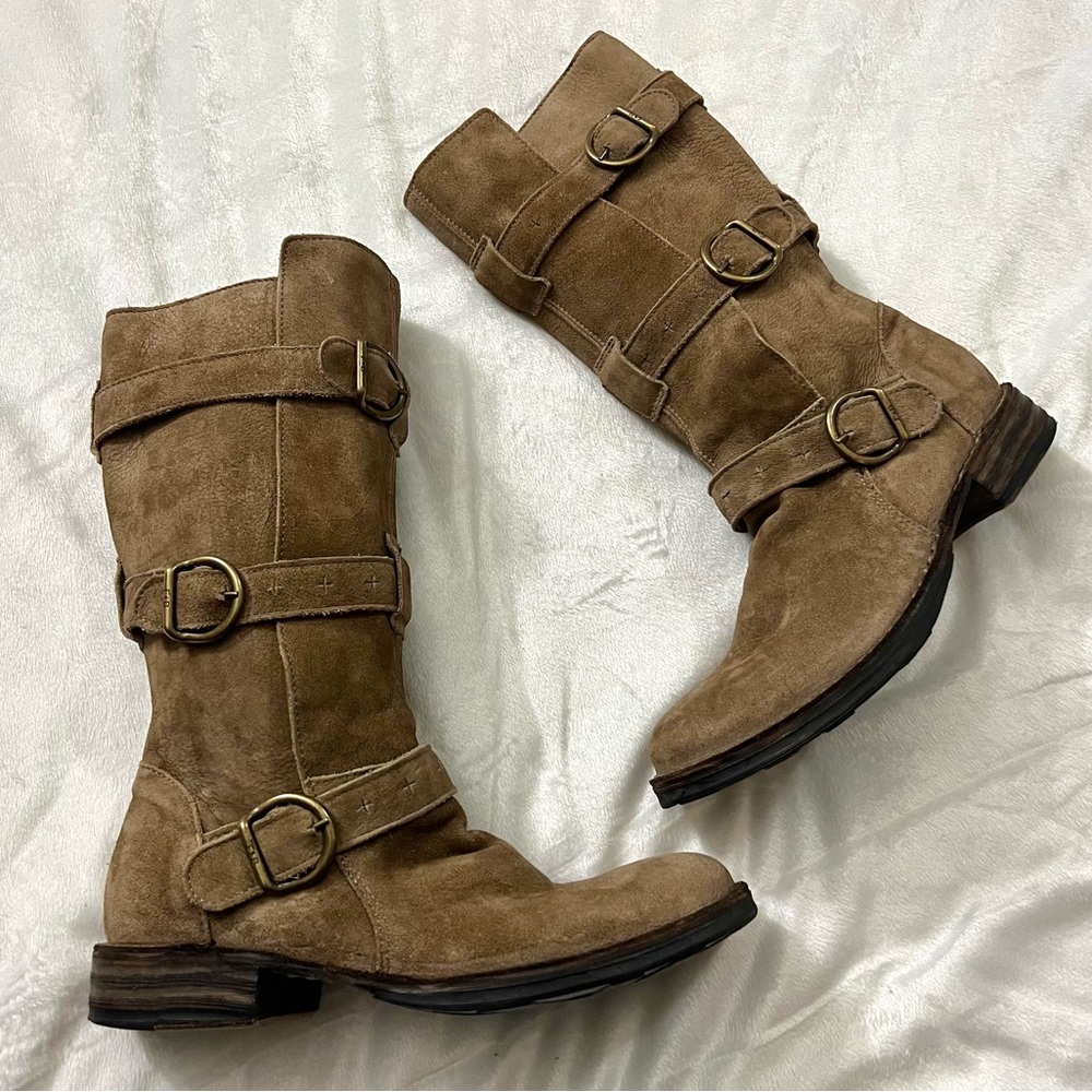 Florentini + Baker  eternity biker moto sand suede leather boots 36